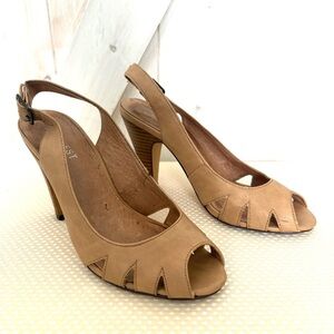 Nine West Tan Peep-Toe Slingback Heels
